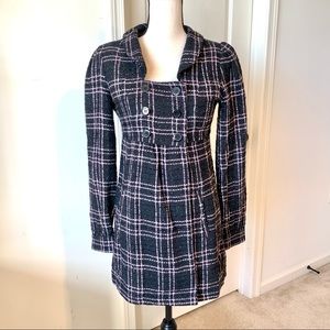 BB DAKOTA Metallic Thread Plaid Tweed Babydoll Pea Coat—SZ. Medium